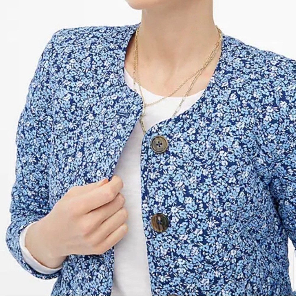 J.Crew Navy Blue Floral Quilted Button Front Jacket Lightweight Coat Preppy Chic - Picture 10 of 10